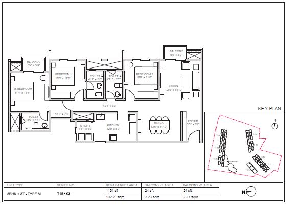 3 BHK 1101 Sq Ft Floor Plan of Birla Trimaya