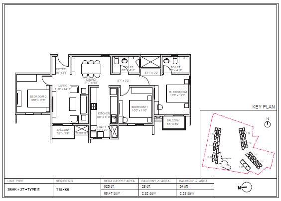 3 BHK 920 Sq Ft Floor Plan of Birla Trimaya