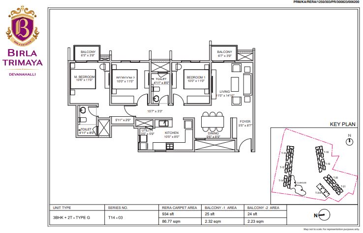 3 BHK 934 Sq Ft Floor Plan of Birla Trimaya
