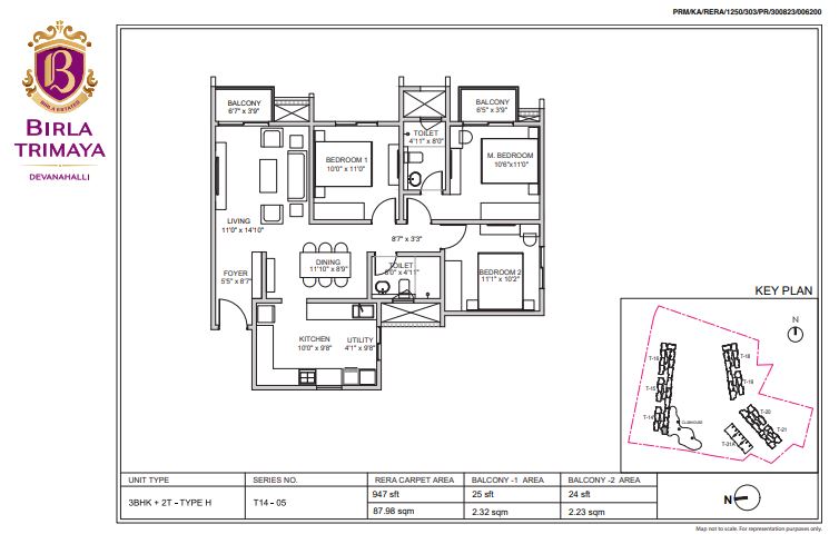 3 BHK 947 Sq Ft Floor Plan of Birla Trimaya