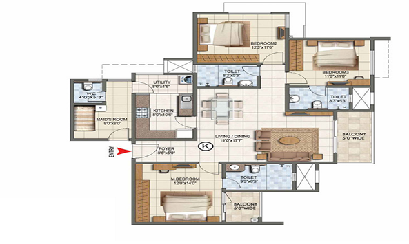 3.5 BHK floor plan of Birla Trimaya Phase 3